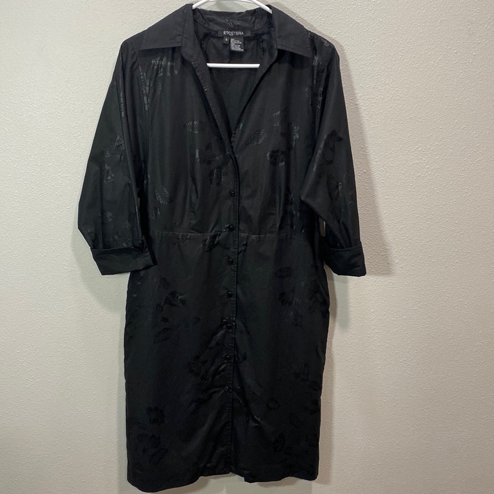 Etcetera black floral button front shirt‎ dress